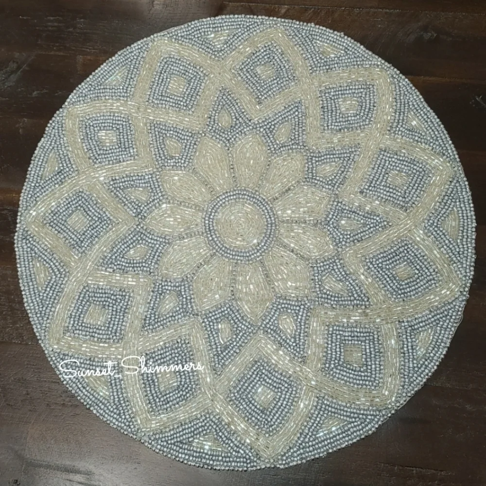 4pc Lux Habitat Sparkly Beaded  Sunflower Placemats Chargers Set New